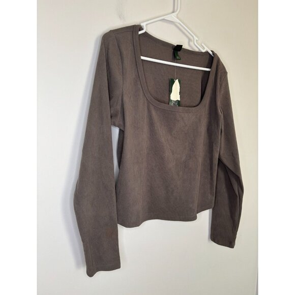 WILD FABLE NEW Ribbed Cropped Top Womens XL Tan/Gray Long Sleeve - Picture 5 of 7